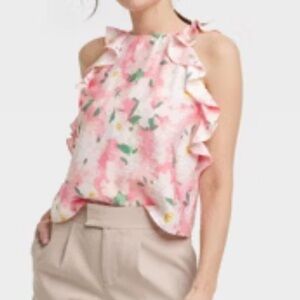 NWT A New Day Women’s Floral Ruffle Tank Top Halter Neck in a Size Small